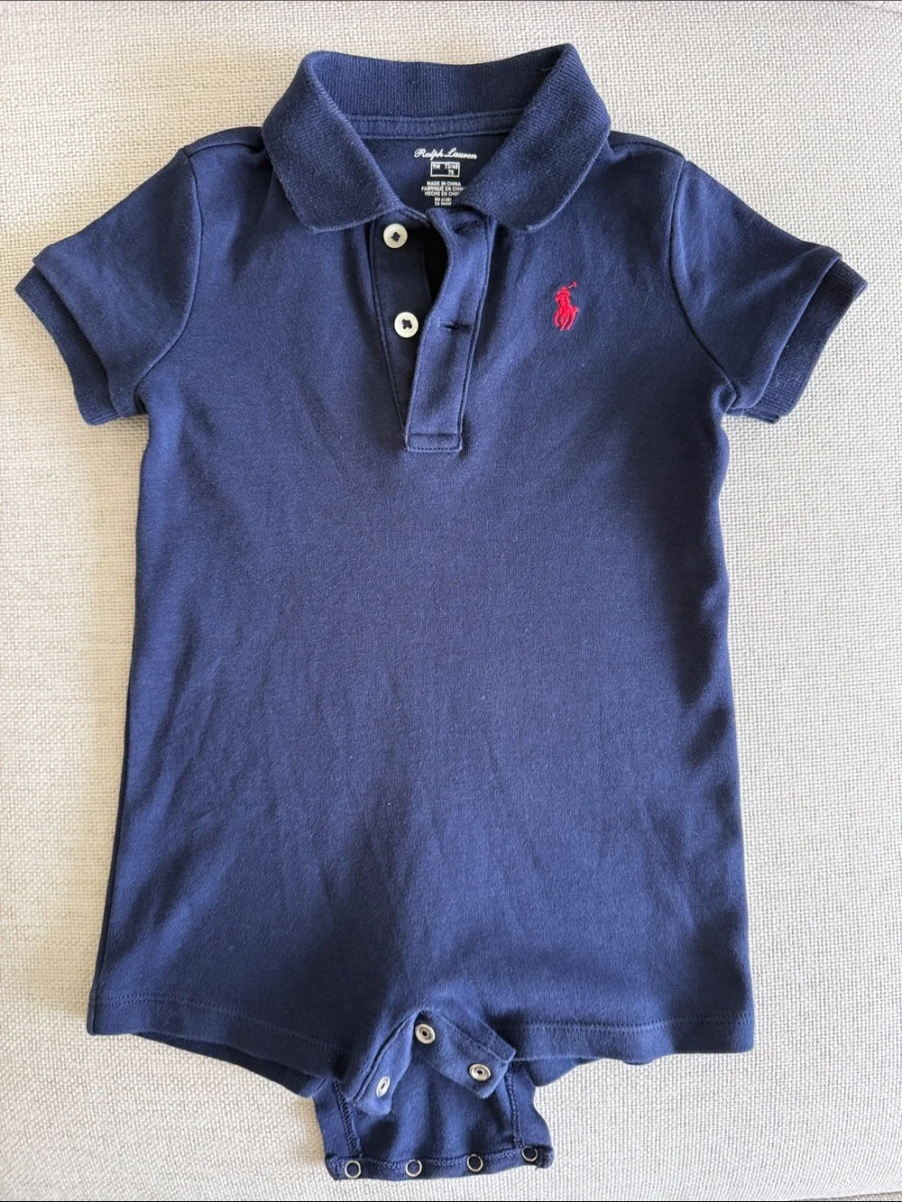 Ralph Lauren Navy Polo Romper Embroidered Red Pony - Size 9 months